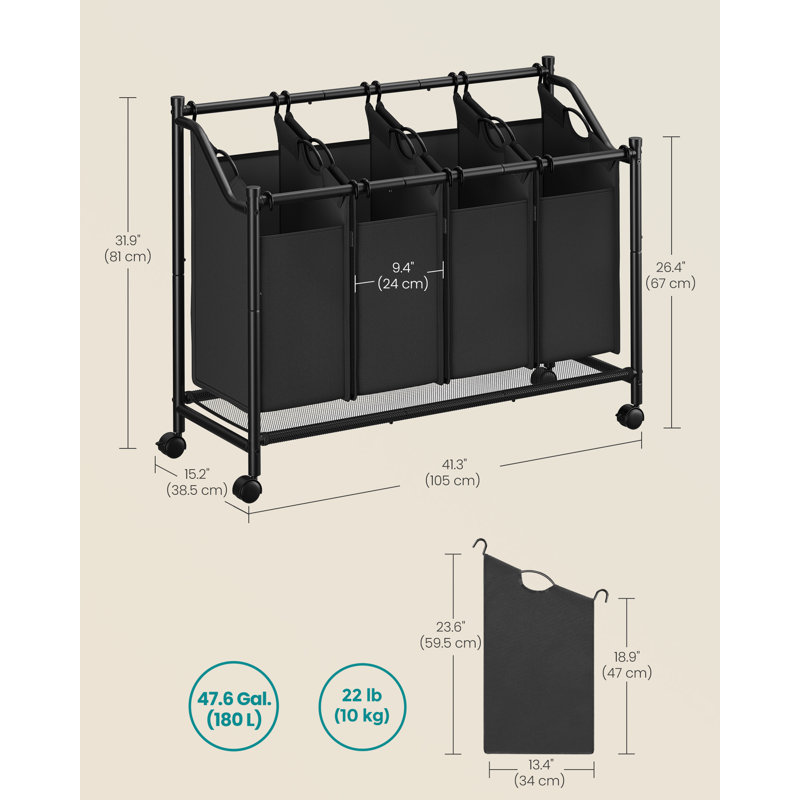 Rolling Laundry Hamper, Ink Black