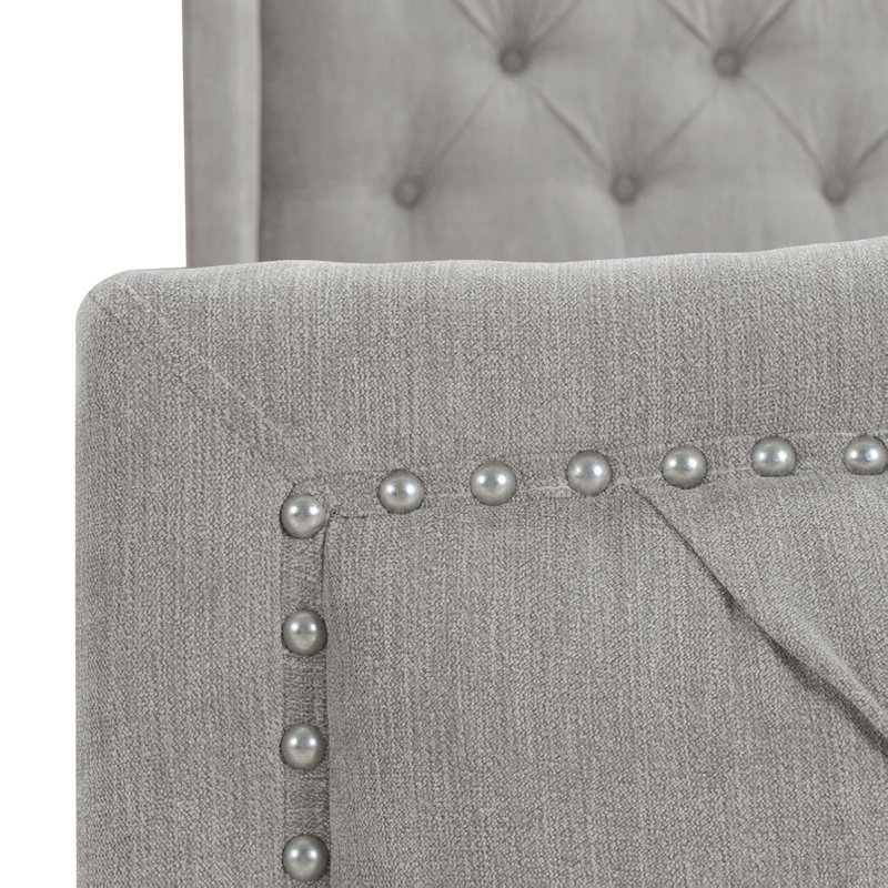 Coleman Upholstered Wingback Bed, Silver Gray Velvet, Queen