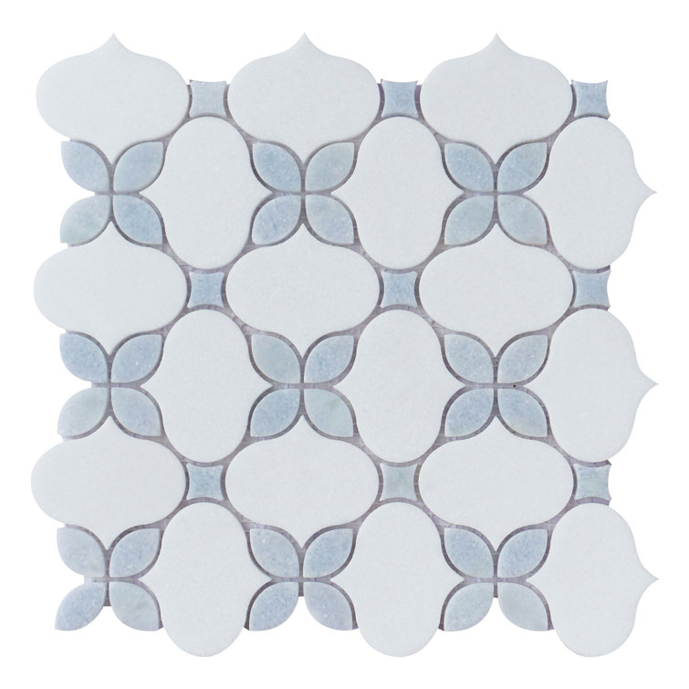 Clover Bloom 11.82 in. x 11.82 in. Floral Polished Marble Mosaic Tile