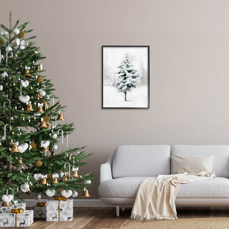 Wintery Snow Tree Scene at-159, Giclée encadrée noir minuit, H 30 po x l 24 po x P 1,5 po