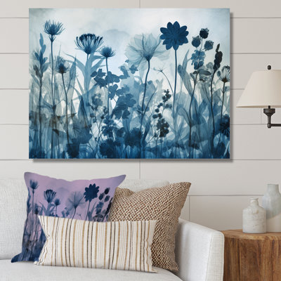 «Wildflowers In Meadow Blue Vintage Botanical I», reproduction sur toile