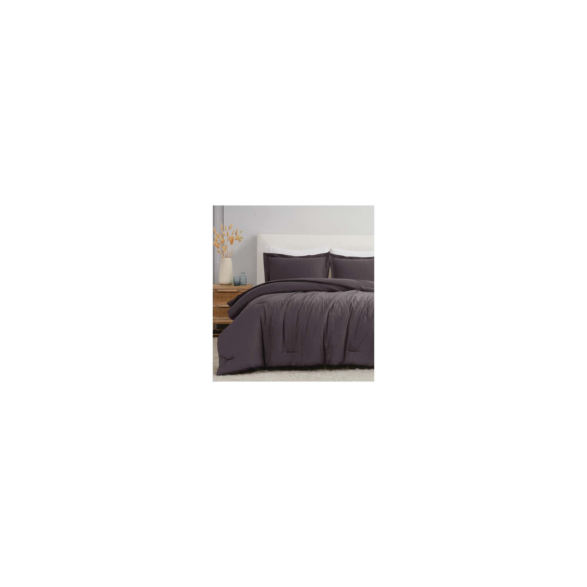 Nena Linen Bedding Set, Charcoal , Queen Comforter + 2 Standard Shams
