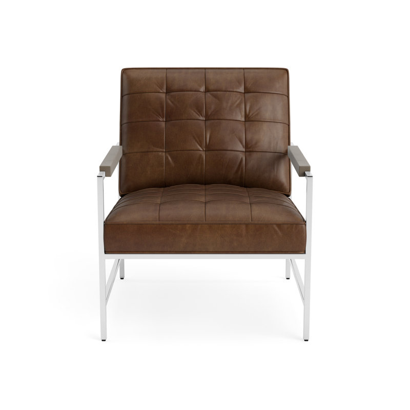 Major Leather Arm Chair, Driftwood, Polished Stainless Steel, Bedford - Tobacco