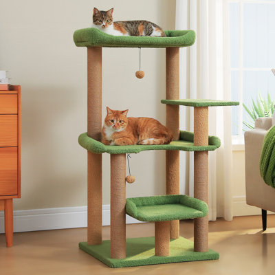 Arbre à chat vert de 112 cm (44 po) pour grands chats avec 4 plateformes