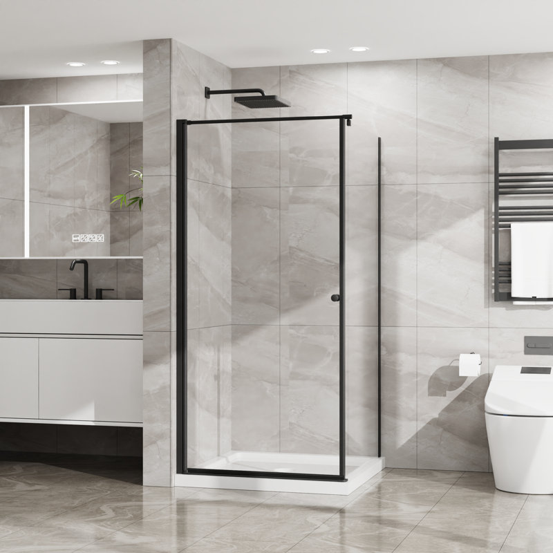 Oliver 36'' W  X 72'' H Semi-Frameless Corner Shower Enclosure Pivot Shower Door With 1/4'' Clear Tempered Glass