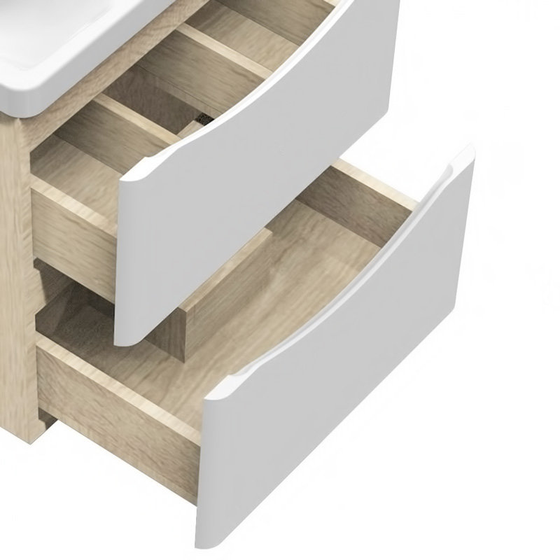 Vanity Unit with Basin Wall Mounted Space-saving Oak Body White Drawer Surface Designer