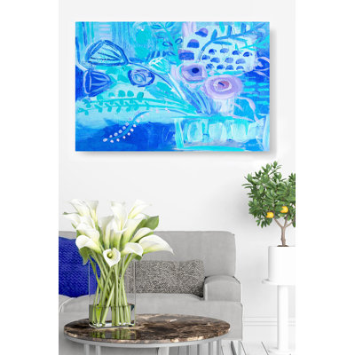 Bleu floral abstrait, bleu marine, cobalt, indigo, cyan, bleu sarcelle, mauve, roses, tiges, bouquet