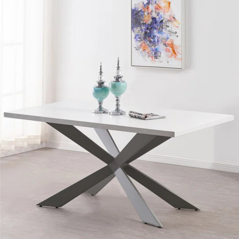 Gunesh 6 Person Dining set - a Rectangular Wooden Dining Table with Metal Legs and a Set of 6 Quilted Velvet Dining Chairs for Dining Room - Modern Dining Table Set