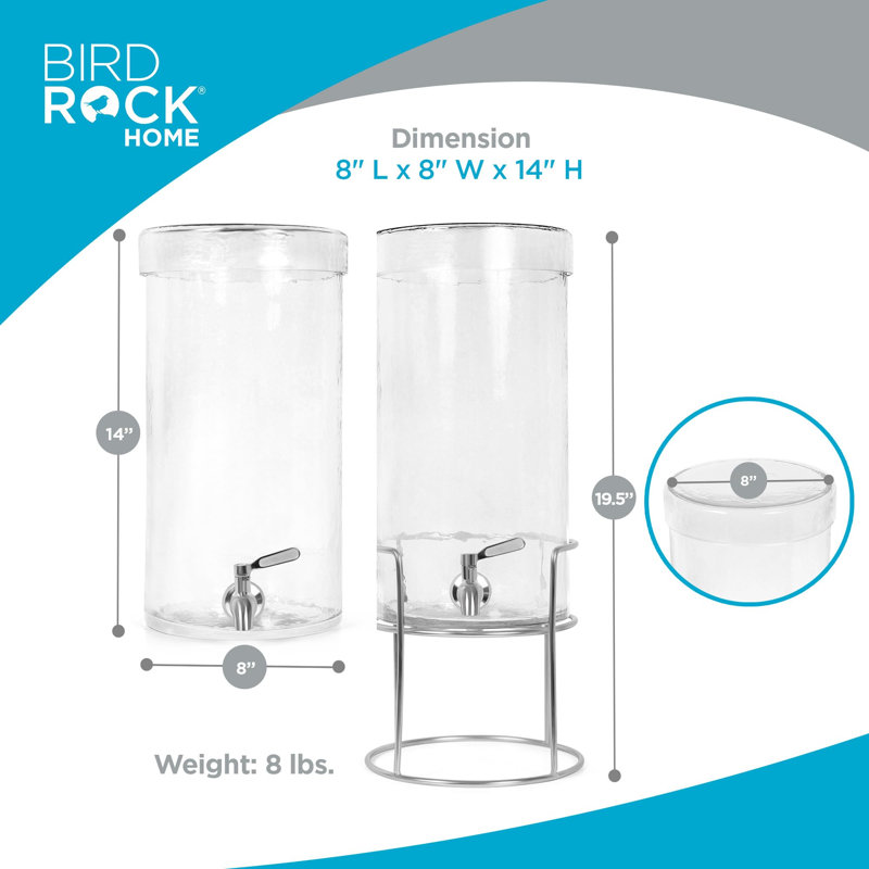 1.5 Gallon Glass Beverage Dispenser with Stand, Stainless Steel Spigot and Lid 
