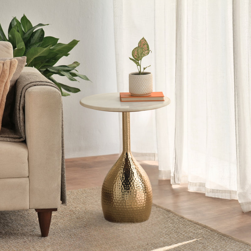 Modern Round Marble Top Side Table , Gold