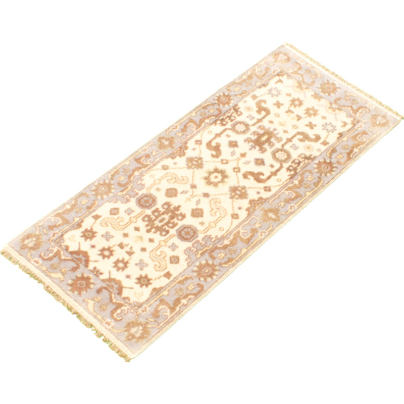 Tapis de couloir en laine noué à la main de conception unique noué à la main New Age 2 pi 6 po x 5 pi 10 po Tapis décoratif crème/bleu clair