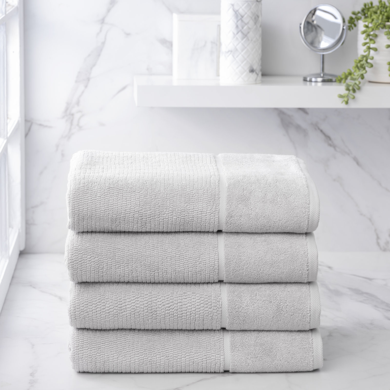 Adarryll 4-Piece Turkish Cotton Bath Towel Set, Silver