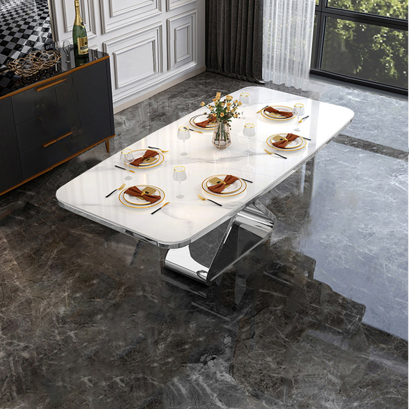 Arendine Metal Base Dining Table, White/Light Gray, 35.43" W x 62.99" L