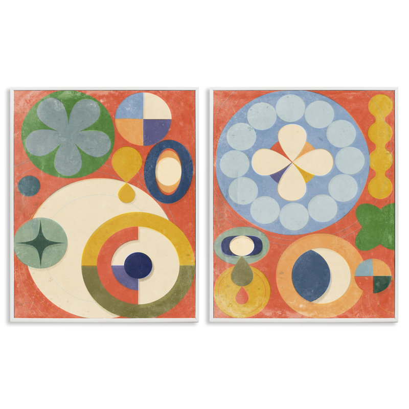  «Retro Mixed Boho Shapes 2 PC» par Victoria Barnes, H 30 po x l 24 po, Estampe numérique encadrée blanc bord de mer