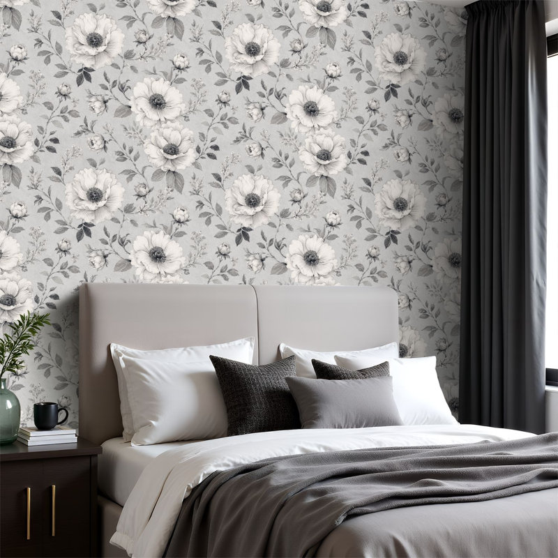 Rouleau de papier peint pelez et collez amovible à motif floral serein à lignes botaniques l 23,6 po x H 118 po