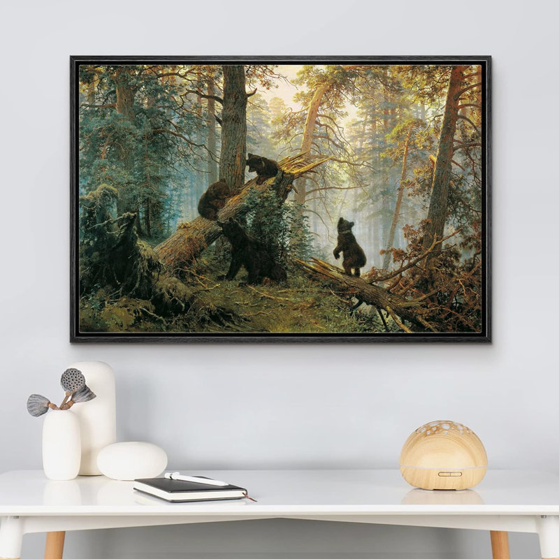 «Black Bears In The Spring Forest», reproduction d'art sur toile, Cadre noir, H 16 po x l 24 po x P 1,5 po