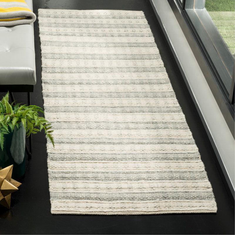 Russo Hand Woven Bamboo Silk Striped Rug, Runner 2'3" x 8'