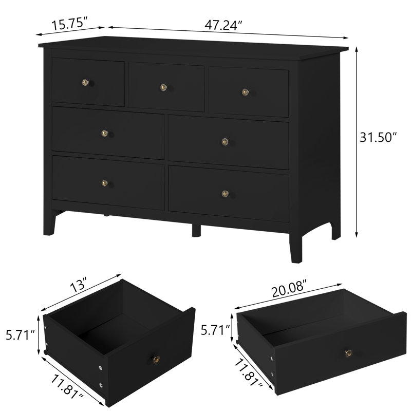 Commode 7 tiroirs Kaiona, Noir