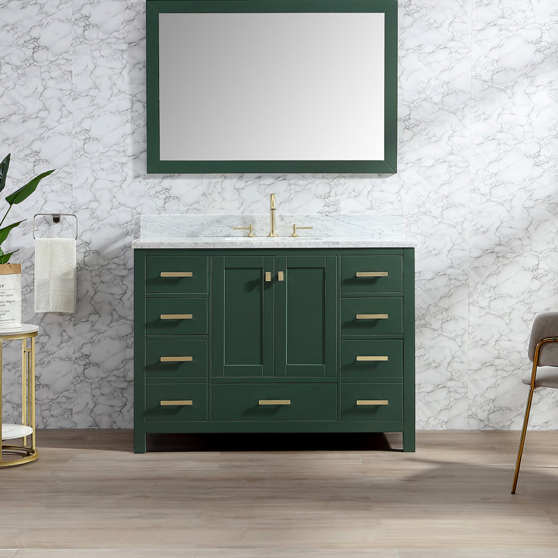 48 " W Freestanding Standard Free Standing 1 Single Vanity Bathroom Vanity With Carrara Marble Top, Green, Gold