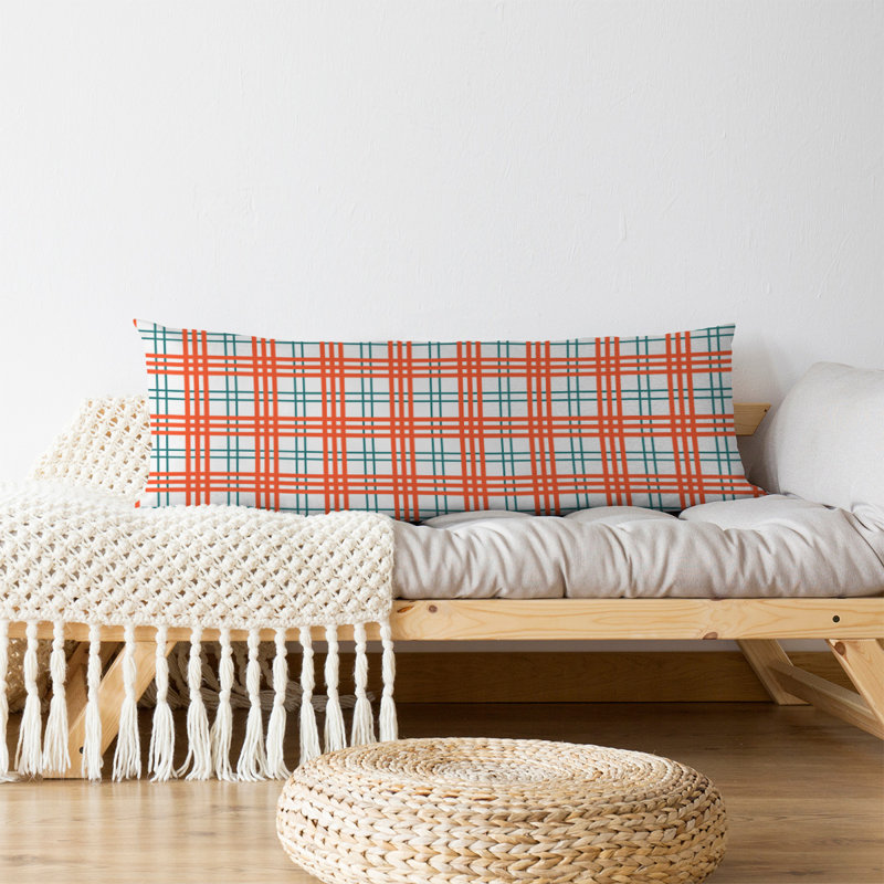 Oreiller de soutien moyen en polyester pour le corps en tissu écossais Miami throwback, Blanc / turquoise / orange