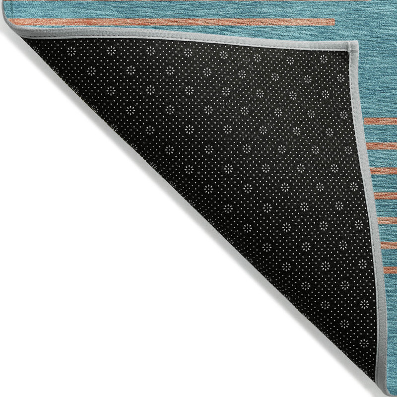 Teal Geometric Diamond Pattern Washable Synthetic Area Rug 9' x 12'
