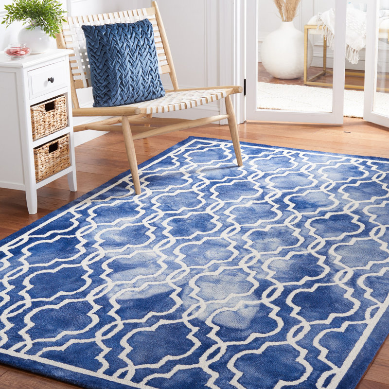 Tapis bleu / ivoire en laine touffeté à la main Deschamps, Rectangle 5 pi x 8 pi