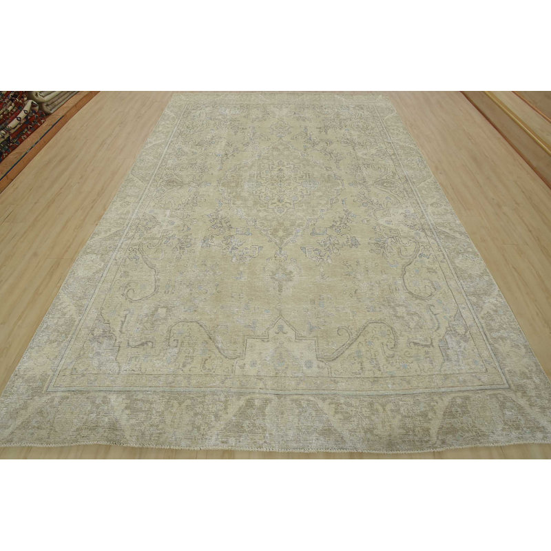 Tapis noué à la main en laine beige 8 pi 10 po x 12 pi Tabriz