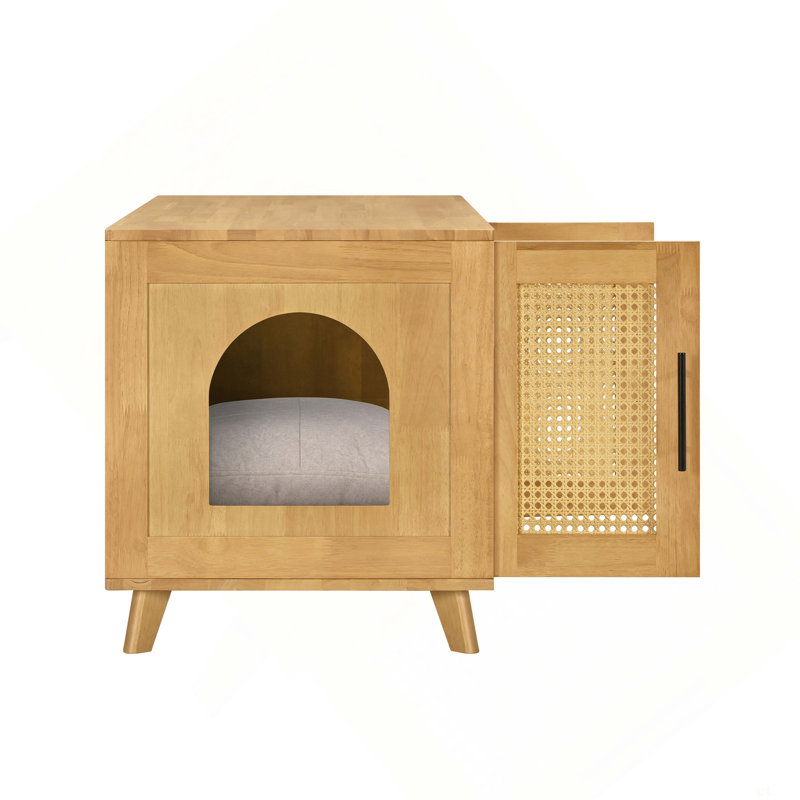 Armoire pour chat en bois d'hévéa avec coussin confortable Myra, Naturel
