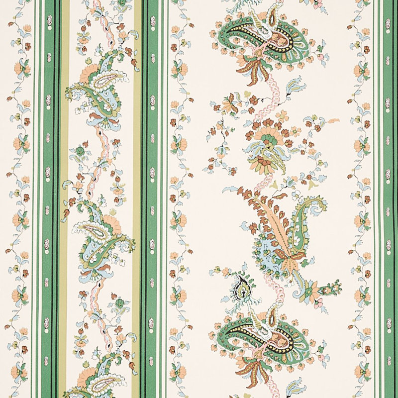 Elena Paisley Stripe Wallpaper, Green