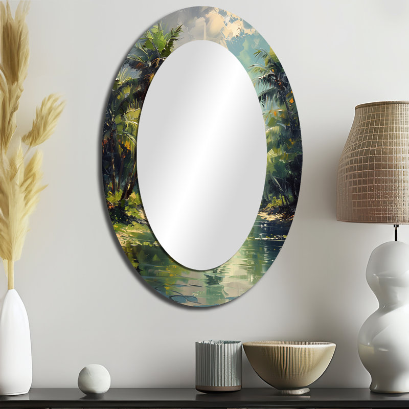Green Palm Trees Serenity I - Miroir mural tropical, 36 po x 24 po