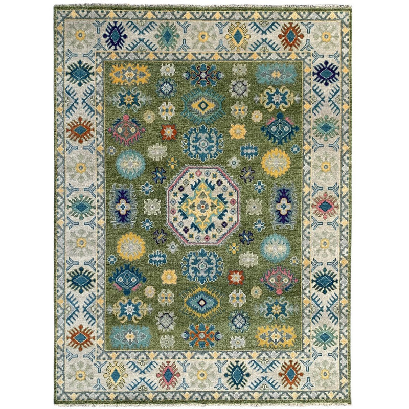 Light Light Gray Hand Knotted Area Rug, Rectangle 10' x 14'
