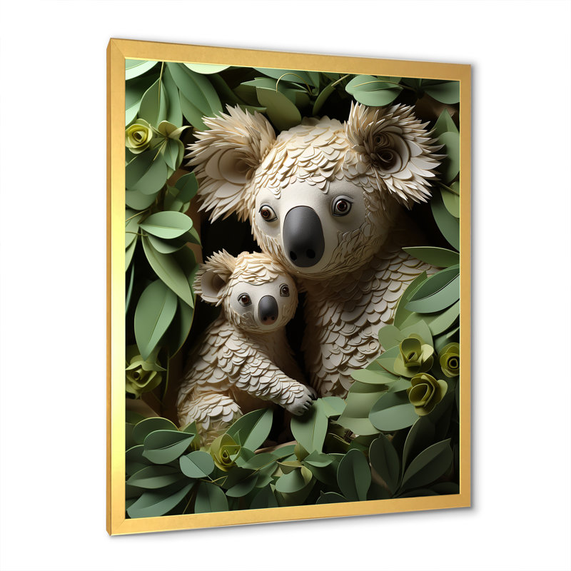 Cuddly Koala Family - Koala Animal, art mural, Cadre doré simple, H 32 po x l 16 po x P 1 po