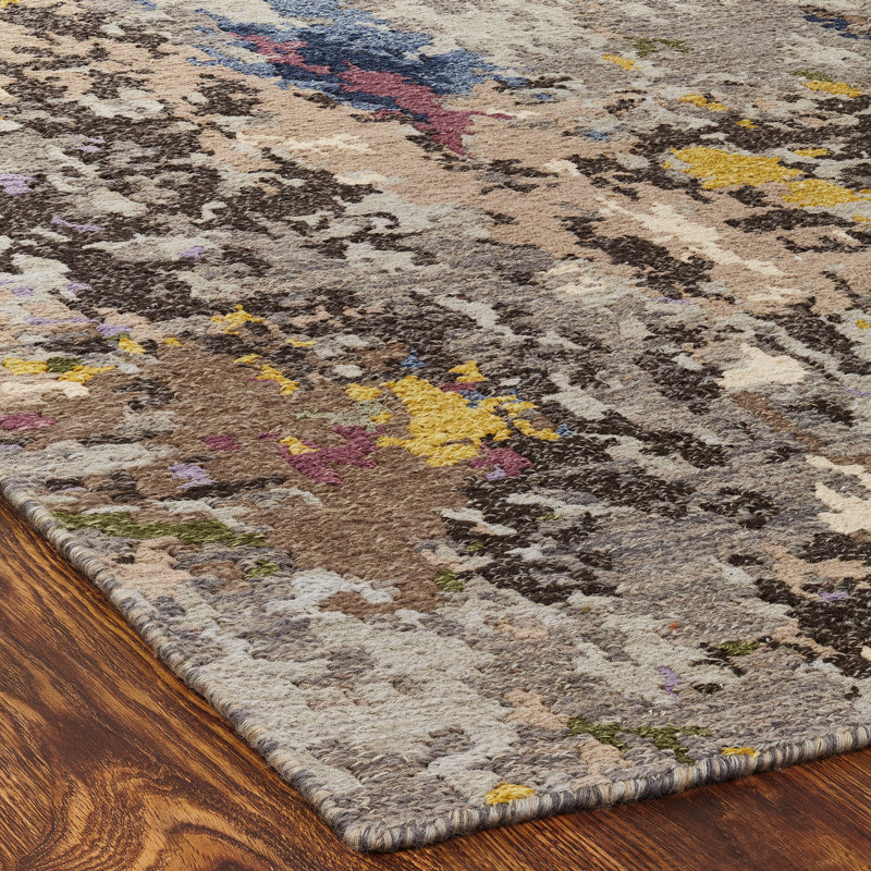 Routh Wool Abstract Area Rug in Gray, Rectangle 9' x 12'
