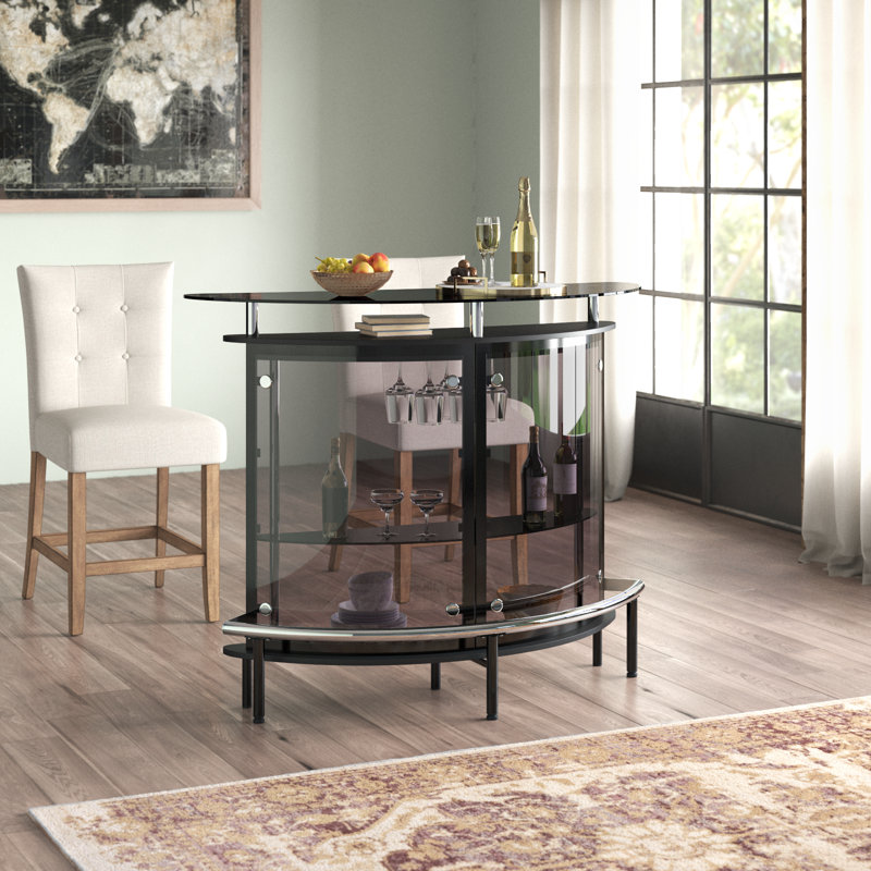 Chichica Freestanding Glass Top Home Bar Wine Cabinet Black, Black