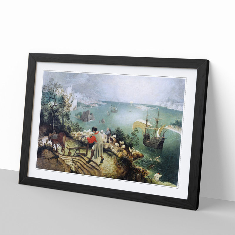 The Fall of Icarus by Pieter Bruegel the Elder - Picture Frame Painting on MDF, 36cm H x 48cm W x 2cm D, Black