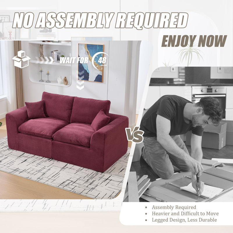 Boneless Modular Sectional Sofa Cloud Couch,2 Seater With Cushion Covers Removable Furniture For Living Room,bedroom,apartments