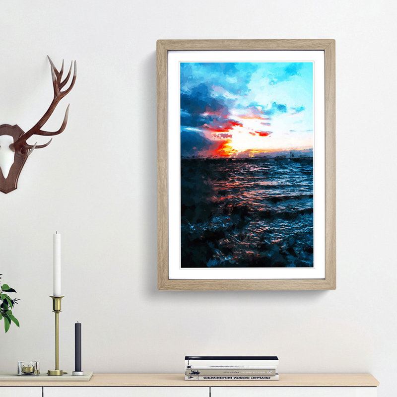 Moody Skies Above the Ocean - Picture Frame Graphic Art Print, Oak Framed, 87cm H x 62cm W x 2cm D
