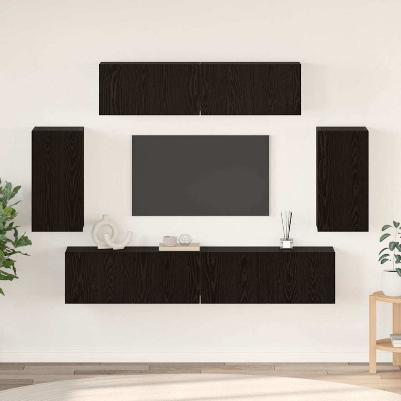 TV Cabinet Set 6 Pcs 80 X 30 X 30 Cm Engineered Wood, Black Oak