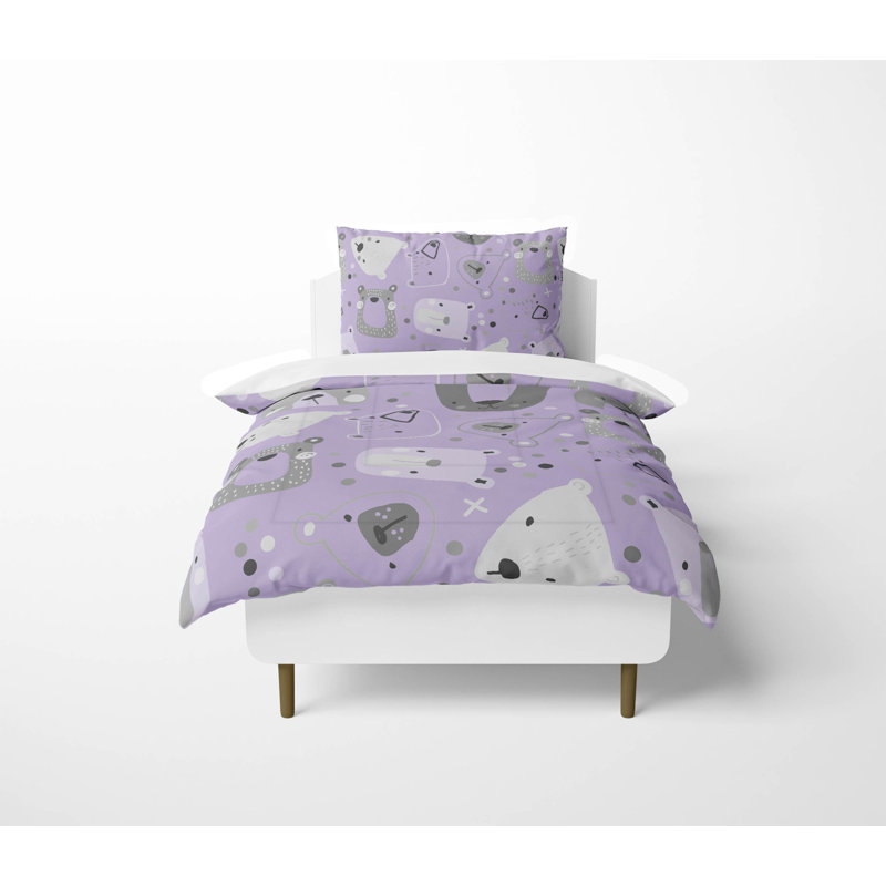 Bear Face Comforter Set, Purple Animal Print