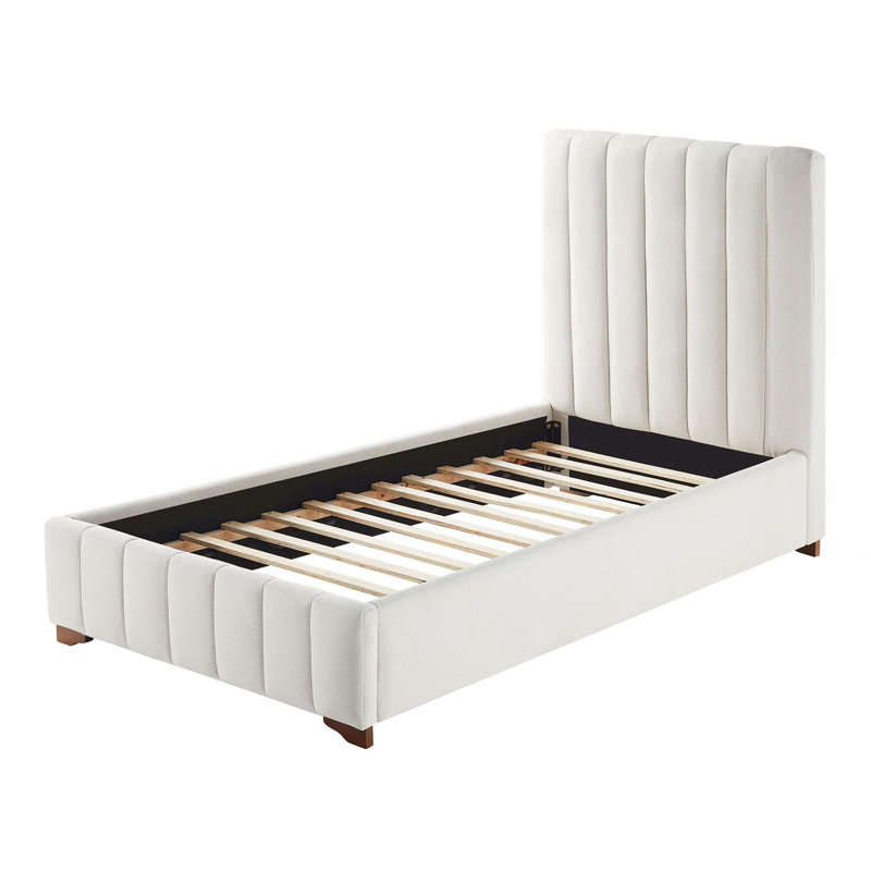 Modern Upholstered Platform Bed Frame With Headboard, Twin, White