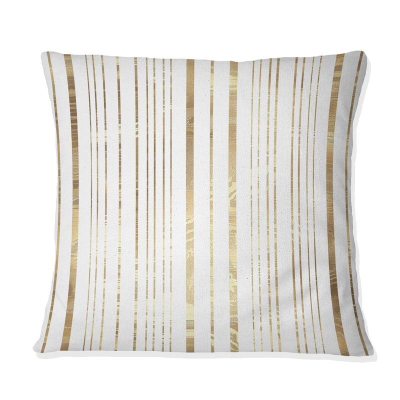 Coussin Glamoureux Pinstripe - Glam, Blanc / Doré, H 16 po x l 16 po