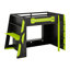 Lit mezzanine en bois avec bureau, tablettes multiples et lumière RVB-1834846309