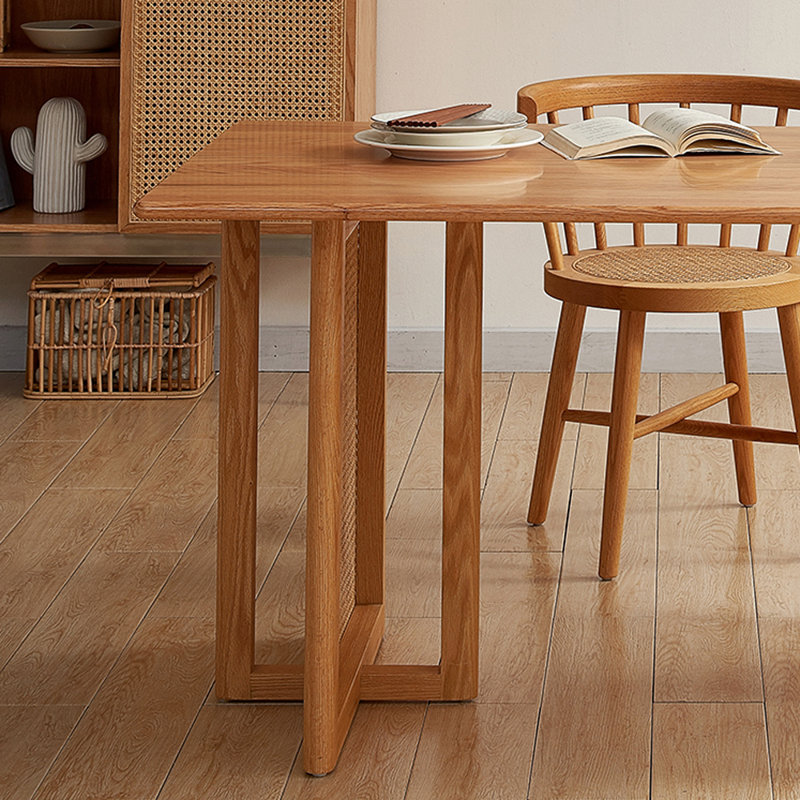 Durable Rectangular Red Oak Rattan Dining Table