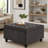 Large Square Storage Ottoman With Wooden Legs, Upholstered Button Tufted Coffee Table-1405375736