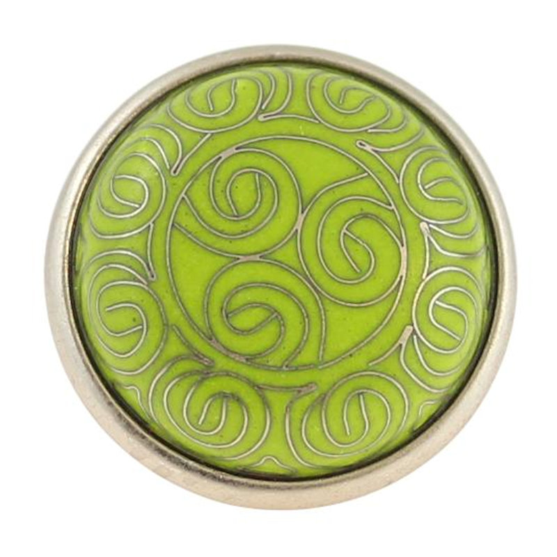 (Paquet de 5) Bouton cloisonné à motif tribal 1-5 / 8 pouces, Lime / étain satiné, 1