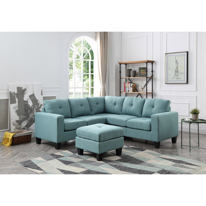 Furniture Newbury Sectional for Living Room, Teal Linen Blend