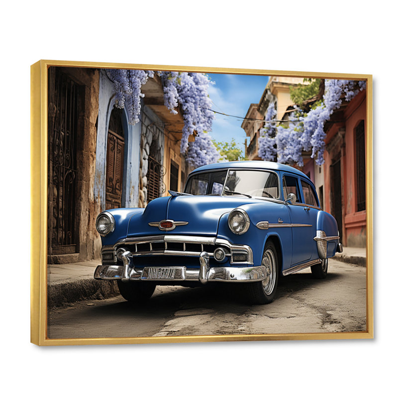 Cuban Blue Classic Car - Imprimé, Cadre flottant doré, H 24 po x l 32 po x P 1 po