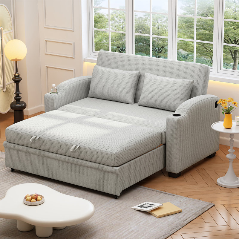 Canapé-lit convertible 61,6 po en chenille moderne avec dossier ajustable, Blanc gris