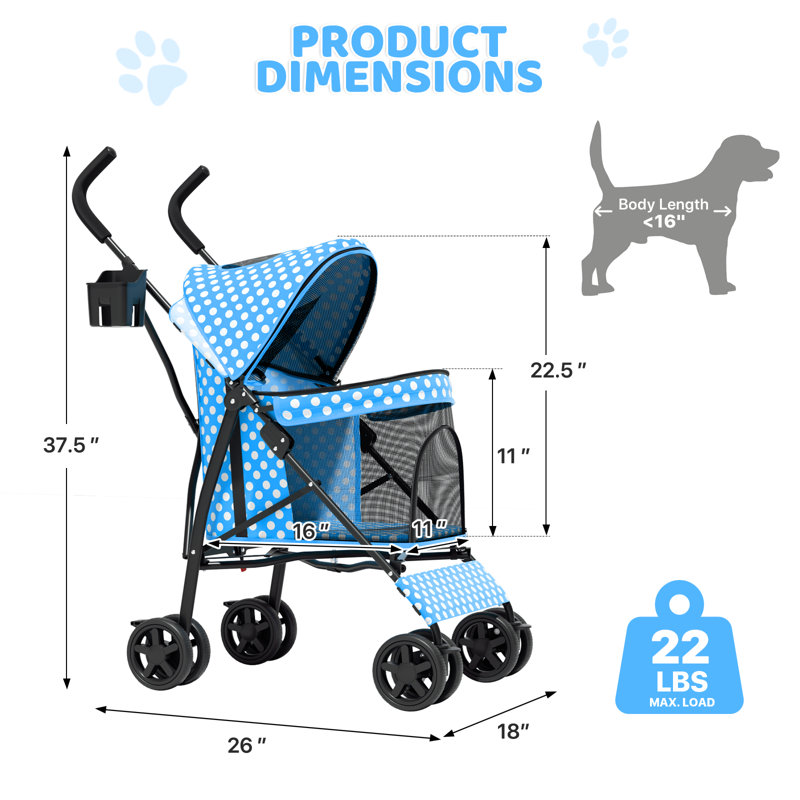Pet Stoller Dog Cat Stoller Comfortable Lightweight Stroller With Adjustable Canopy, Blue