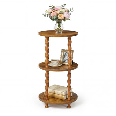 Table d'appoint ronde à 3 niveaux avec support en spirale et tablette de rangement, style rétro